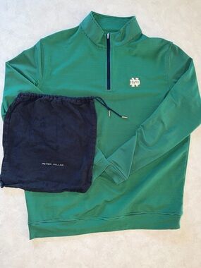 Gold by Peter Millar Notre Dame Fighting Irish L 1/4 Zip Pullover Green wDustbag